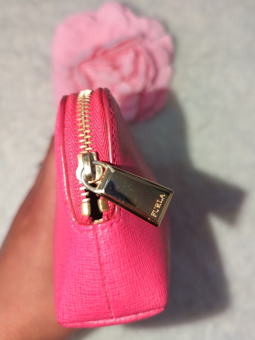 Furla- Pink Leather Cosmetic Pouch - Picture 2 of 5